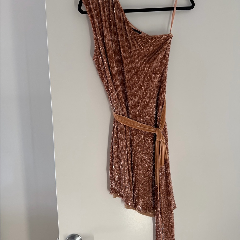 Retrofete One-Shoulder Tan Dress - Picture 6 of 11